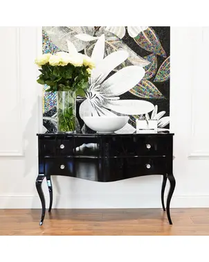 Komoda glamour łazienkowa drewniana stylowa o wysokim połysku styl glamour luksusowa czarna ELIZABETH