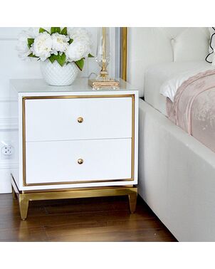 Glamour white gold lacquered bedside cabinet for bedroom Lorenzo S Gold