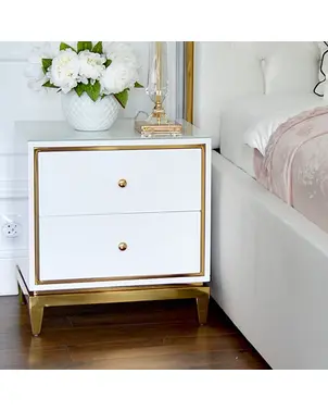 Glamour white gold lacquered bedside cabinet for bedroom Lorenzo S Gold OUTLET