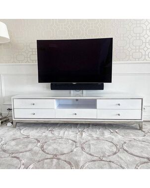 RTV chest of drawers LORENZO L SILVER High gloss white and silver