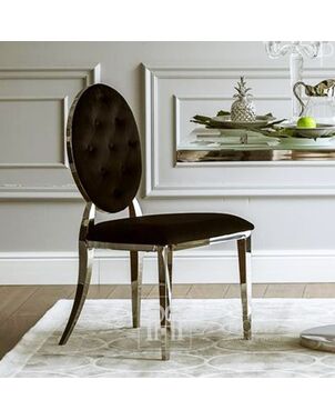 Glamour chair, upholstered quilted steel, for dining room black velour