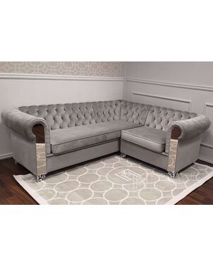 Sofa glamour klasyczna, narożna, w stylu chesterfield, nowoczesna, tapicerowana, z lustrzanymi frontami, designerska, wygodna, rozkładana złota, srebrna AVIATOR