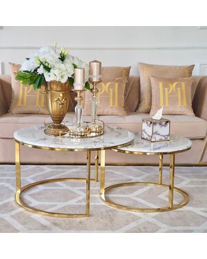 Glamour coffee table, modern gold with white stone table top MARCO GOLD