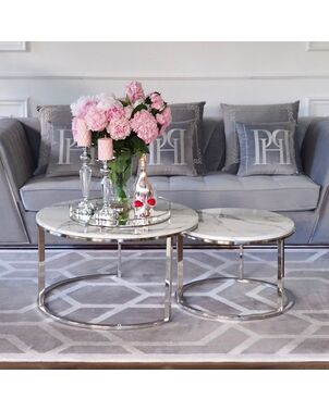 Coffee table modern silver glamour style with white stone top MARCO SILVER