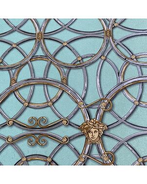 Wallpaper Versace IV glamor style baroque golden circles on a turquoise background