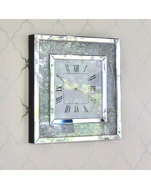 Wall clock PAOLA SILVER diamond mirrored 50x50 silver