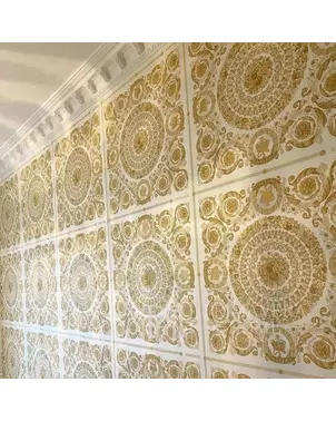 Versace wallpaper geometric in a shoulder style, glamor, golden ecru