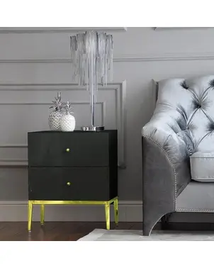 Szafka nocna szklana Franco do sypialni glamour czarna, złota OUTLET