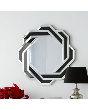 Rounded mirror DUNE BLACK SILVER, geometric