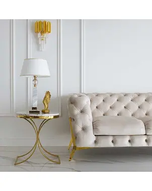 Stolik glamour pomocniczy boczny, nocny biały marmur ALICE GOLD