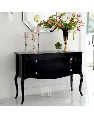 Chest of drawers black and white glossy with bent legs ELENA GLAMOR