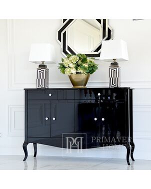 Chest of drawers, black glossy , bent legs ELENA GLAMOR
