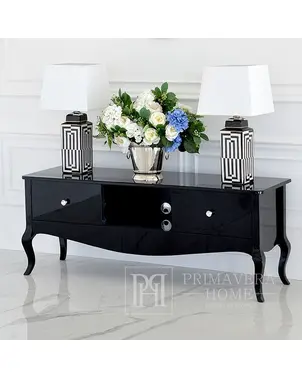 Komoda RTV czarna wysoki połysk, nowoczesna, luksusowa, gięte nogi do salonu, przedpokoju ELENA GLAMOUR