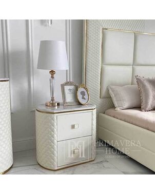 Glamorous bedside table with eco-leather white gold HERMITAGE OUTLET