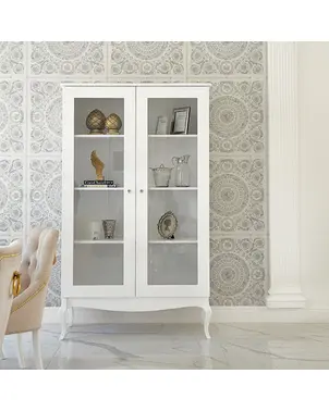 Witryna glamour do salonu wysoki połysk przeszklona, gięte nogi biała ELENA GLAMOUR