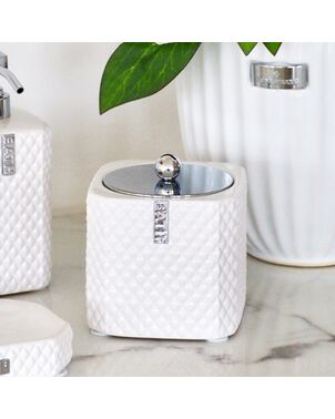 Ceramic bathroom container for white and silver swabs Lene Bjerre
