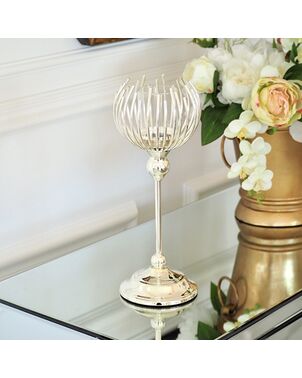 A metal glass candlestick with a VILLA S lampshade 28cm