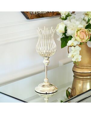 A metal glass candlestick with a VILLA S lampshade 33cm