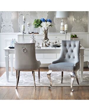 Silver gray upholstered chair on MADAME bent steel legs