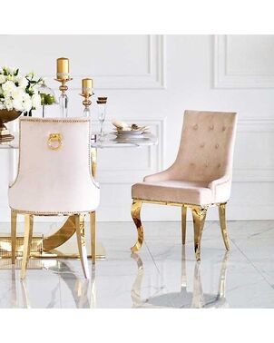 Gold upholstered chair on bent steel legs, beige MADAME