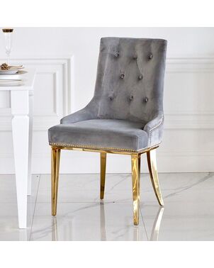 Gold upholstered chair on steel straight legs grey MADAME