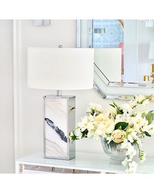 VERONICA silver White Marble Table Lamp Rectangular Posture