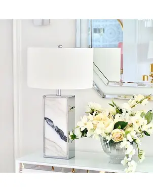 VERONICA silver White Marble Table Lamp Rectangular Posture