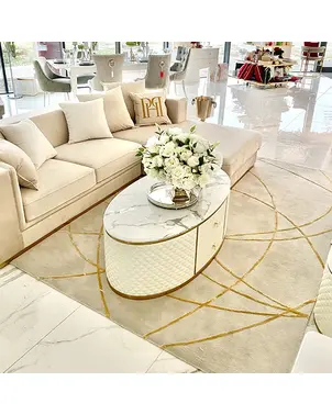 Modern glamor gray gold Stripes carpet