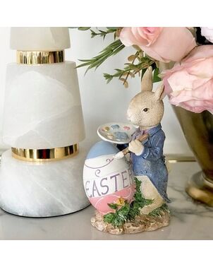 Dekoracja na stół, królik malarz, niebieski, wielkanocny, glamour