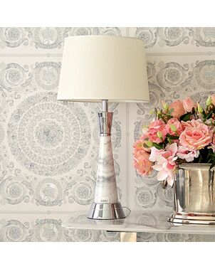 Luxury table lamp with a conical marble base in silver GIULIA