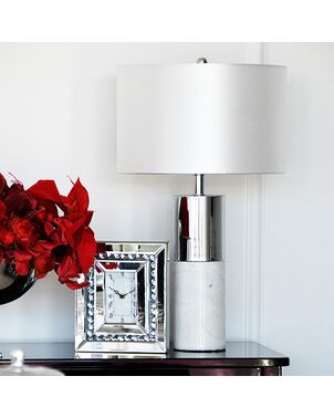 Modern silver and white table lamp in the glamor style SILVIA