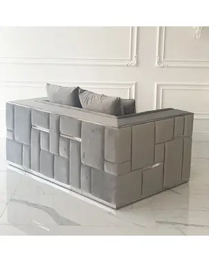 Luksusowa szara sofa 2 osobowa designerska srebrna kanapa EMPORIO