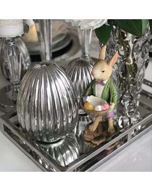 Dekoracja na stół, konsolę, wielkanocne srebrne plisowane JAJKO S