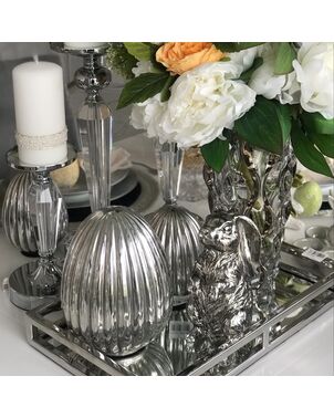 Dekoracja świąteczna, na stół, na komodę, wielkanocne srebrne plisowane JAJKO M