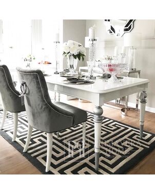 Classic dining chairs, set of 4, upholstered, with a knocker, gray, velvet, with a white frame, silver PRINCE