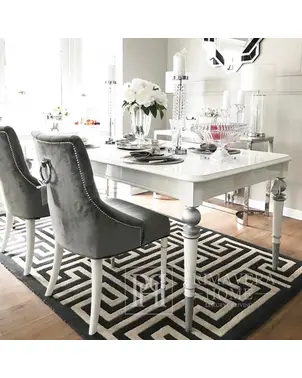 Krzesła glamour klasyczne do jadalni, zestaw 4szt, tapicerowane, z kołatką,  szare, welwetowe, z białym stelażem, srebrne PRINCE