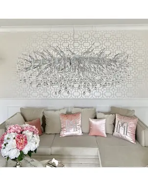 Żyrandol nowoczesny kryształowy nad stół, designerska duża lampa wisząca srebrna RAIN L 110 cm