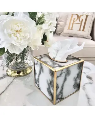 Modern tissue container, cube, gold, stone pattern