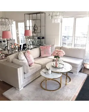 Ekskluzywny narożnik rozkładany złoty wygodna kanapa narożna z funkcją spania BIANKA