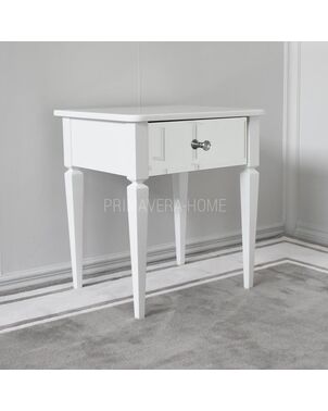 Wooden bedside table with a mirror, classic, glamor, white, silver ELEGANCE OUTLET