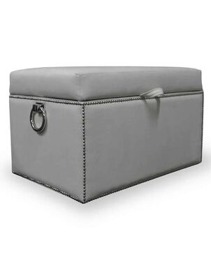 Upholstered pouffe with a knocker, trunk, openable, modern classic, New York, classic, gold and silver MANON II