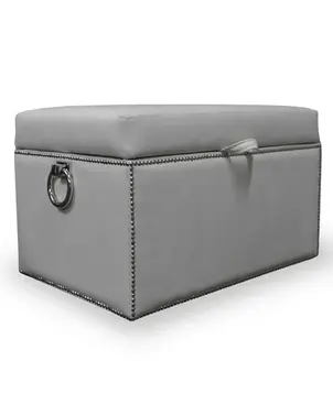 Upholstered pouffe with a knocker, trunk, openable, modern classic, New York, classic, gold and silver MANON II