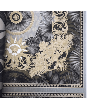 Luxurious Versace V Jungle Animalier glamor wallpaper leaf theme, black - gold, palm leaves, glamor