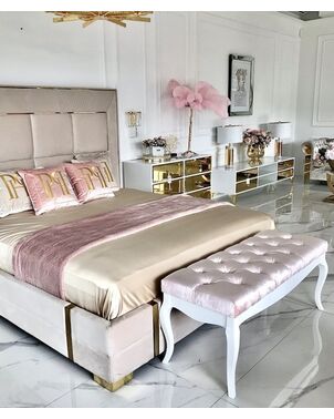 Luxurious pouffe, bedroom bench, classic, upholstered, glamor seat ELENA