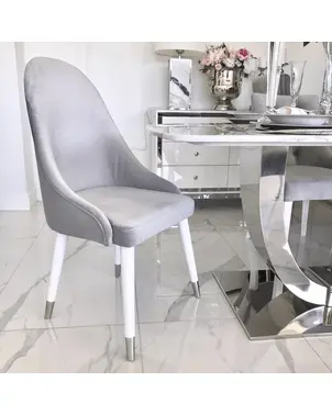 Krzesło glamour, luksusowe, tapicerowane, do jadalni, klasyczne, nowojorskie, srebrne CAPRI