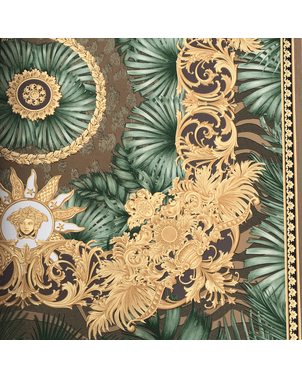 Tapeta glamour Versace V Jungle Animalier, motyw liści, egzotyczna, złoto - zielona, liście palmy