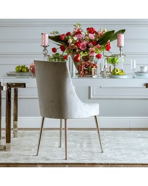 Classic dining chair with high back, glamor, modern, hamptons, steel straight legs, silver MODERN OUTLET