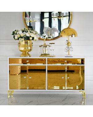 Luxurious glamor chest of drawers, wooden, for the living room, for the bedroom, wooden, gold lacquered designer VENICE