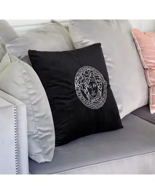 Decorative, decorative, square, black, silver pillow MEDUSA