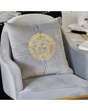 Decorative pillow, velvet, gray and gold MEDUSA